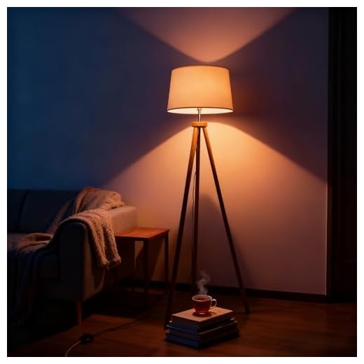 CCLIFE Modern Stehlampe LED Holz Standleuchte Stehleuchte Stoffschirm Schwenkbar E27 für Schlafzimmer Esszimmer Hotel Flur Halle, Farbe:Beige-Lampeschirm