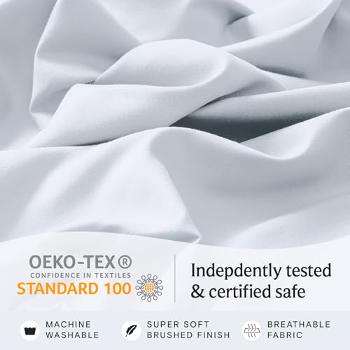 Image of LuxClub 4 PC Sheet Set Bed Sheets Deep Pockets 16 inch Eco Friendly Wrinkle Free Cooling Machine Washable Hotel Bedding Silky Soft - Baby Blue Queen