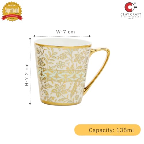 Image of Clay Craft Luxury Gold Printed Ceramic Tea & Coffee Cups Set of 6 | Elegant Designer Cups for Home, Office & Gifting | Not Microwave Safe