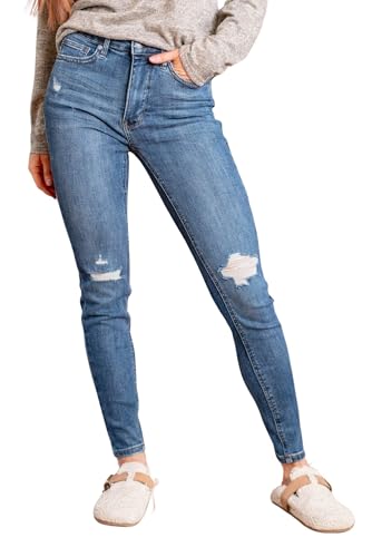 Judy Blue Women's Mid Rise Tummy Control Destroy Skinny Jeans