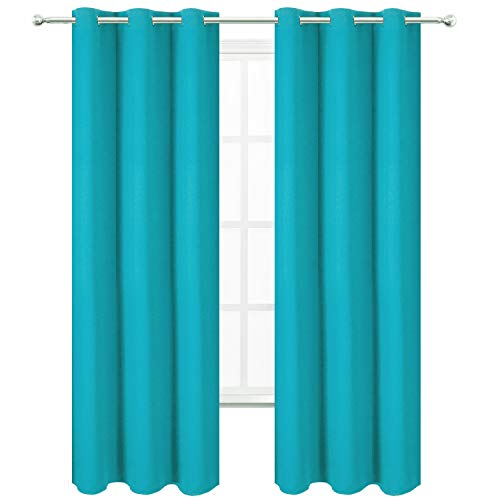 Image of LEMOMO Teal Blackout Curtains 34 x 84 Inch Length /Set of 2 Curtain Panels /Thermal Insulated Room Darkening Blackout Curtains for Bedroom