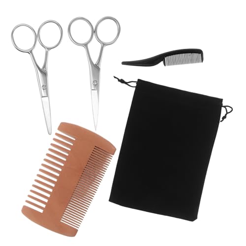 MERRYHAPY 男士理容 鋭い先端ハサミ 精密鼻毛トリマー 両面木製ひげ用コーム 軽量プラスチックポケットコーム付き 点 メンズひげケアツール