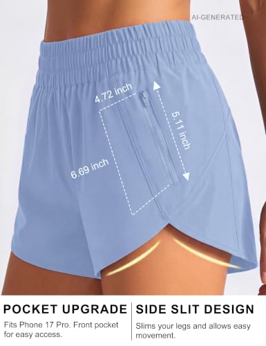 Image of BMJL Women's Athletic Shorts Running Workout Shorts Gym High Waisted Summer Short with Waistband Pocket | built-in liner,thick elastic waistband,split side,comfy fabric,zipper pocket,longer back,workout,athletic,curved back line