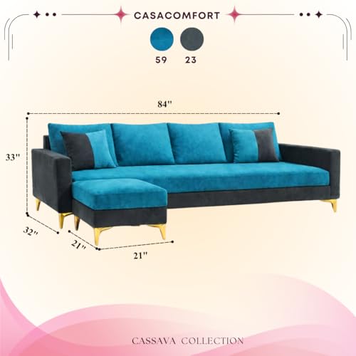 Image of Classiq Rich 5 Seater L Shape Sofa Set with Movable Ottoman | Flexible Layout | Spacious Soft Touch Seating | Designer Sofa for Living Room (Dark Grey & Aqua Blue)
