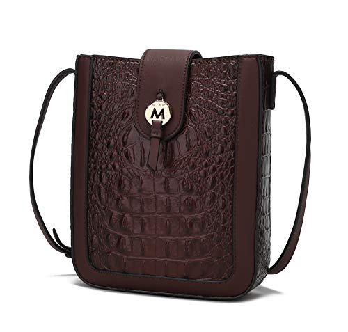 MKF Collection Bolsa tiracolo feminina, couro vegano em relevo de crocodilo sintético, bolsa de ombro, bolsa de mão da Mia K, Molly Coffee, Medium