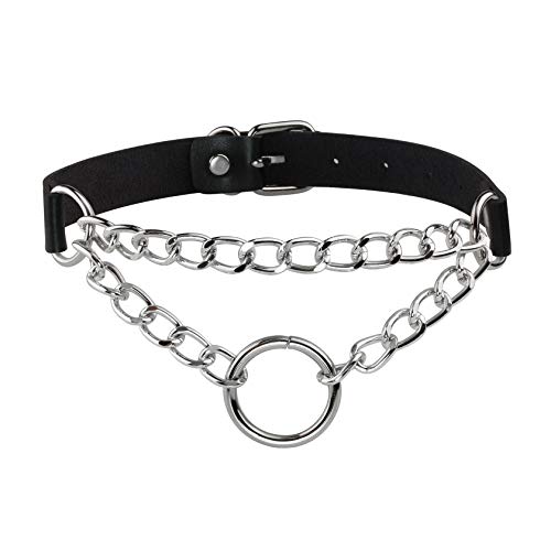 JJDreams gothique Punk O Ring collier ras du cou avec chaîne réglable Vintage collier en cuir PU pour les femmes Cover