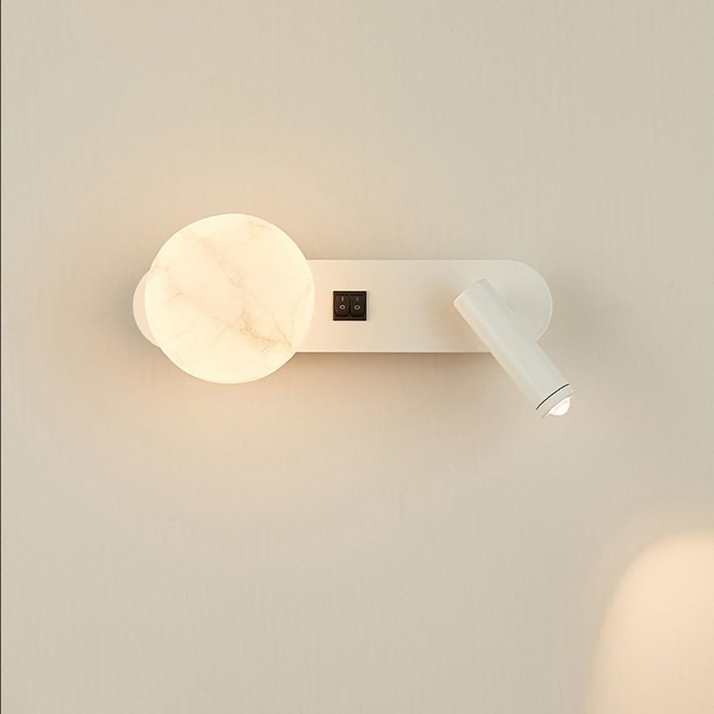 HYJAUSXB Wall Lamps Sconces Light Lamp Adjustable Bedside LED Reading Spotlight Mount with 2, Aluminum Sconce G9 Globe Resin Lighting Fixture-Silver-A(Blanc)