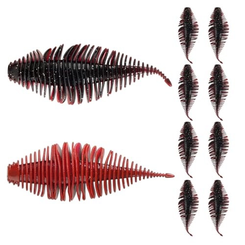 4.15'' Soft Swimbait Fishing Soft Plastic Lures Double-Color Lure for Bass Fishing Worms for Largemouth Bass (red+Black, 24)