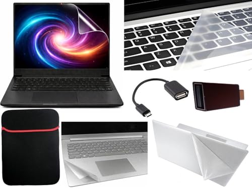Image of Anjo 7 in 1 Combo Of 14 Inch & 16:10 Display Aspect Ratios Laptop Screen Protector, KeySkin, Body Lamination Trackpad & Lid (Transparent), Laptop Sleeve Multipurpose, OTG Type C & micro.