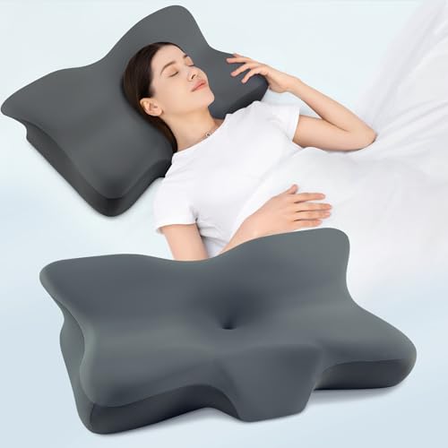 DONAMA Memory Foam Pillow,Neck Support Pillow for Neck and Shoulder Pain Relief,Ergonomic Pillow for Side Back Stomach Sleepers with Washable Pillowcase(Dark Grey)