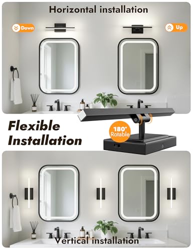 Image of NIORSUN 15.7 Inch Modern Bathroom Light Fixture, 12W 5CCT Dimmable LED Black Bathroom Vanity Lights Over Mirror, Vanity Lights for Bathrooms Restroom Mirror- ETL Certified