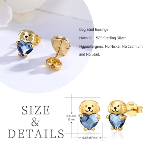 Image of 925 Sterling Silver Dog Earrings Cute Animal Puppy Stud Earrings Dog Jewelry Gifts for Women Girls Pet Lover Hypoallergenic Earrings for Sensitive Ears