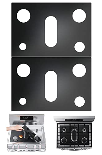 Stove Burner Covers for gas stove top with 2Pcs Silicone Stove Gap Covers, Gap Filler, Gas Stove Protectors for Samsung Gas Stove, Reusable,Non-Stick,Washable,Easy to Clean Stove Protector (black)