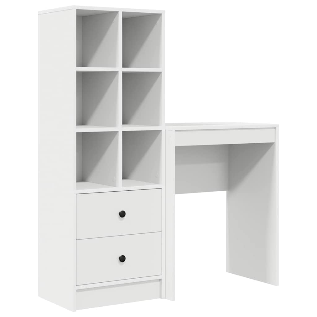 Biurko z szufladami z materiału drewnopochodnego, białe, 2-częściowe, 105,5 x 34 x 127 cm, nowoczesne biurko komputerowe do gabinetu i gier, trwałe, duży stół do biura i domu