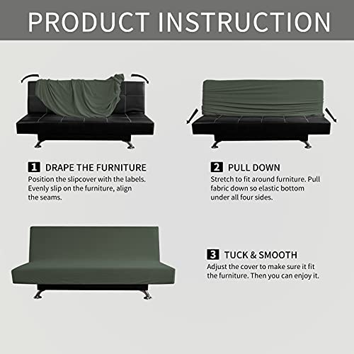Image of Easy-Going Stretch Medium Futon Slipcover Armless Futon Cover Olive Green | Sofa Bed Furniture Protector Without Armrests with Elastic Bottom for Kids, Soft Jacquard Machine Washable