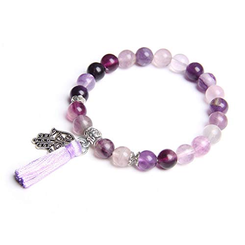 Bracelet de perles de fluorite violette naturelle, le cadeau idéal avec breloque