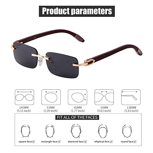 Image of VIA LEECA Rectangle Retro Rimless Sunglasses for Men Women