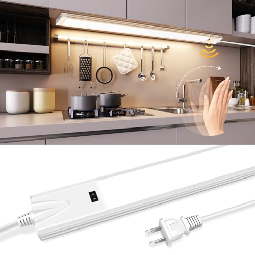 LEDLampsWorld 21 Inch Under Cabinet Lighting Plug in, Motion Sensor Light Indoor, Under Cabinet Lights with Hand Wave, Dimmable Closet Lights 3 Color Temperatures Cabinet Lights for Kitchen(1 Pack)