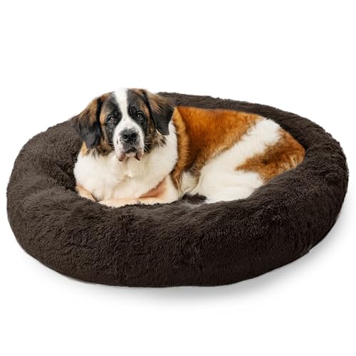 Image of Best Friends by Sheri The Original Calming Donut Dog Bed for Extra-Large Dogs up to 150 lbs, Shag Faux Fur, Dark Brown, 45 inch x 45 inch