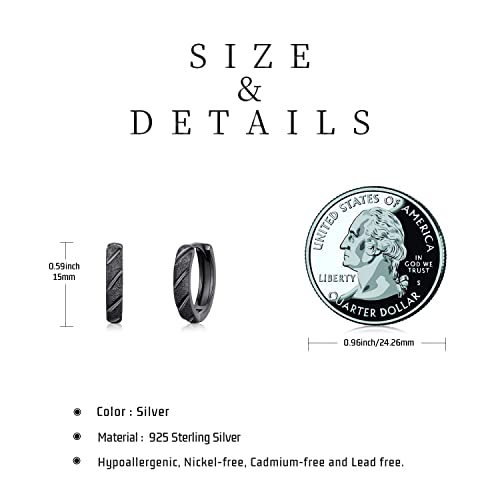 Pendientes negros de plata de ley 925 hipoalergénicos unisex 2