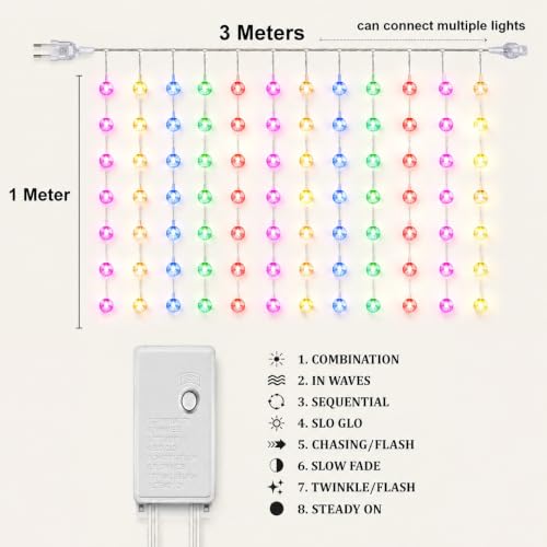 Image of fizzytech Crystal Ball Pendant Fairy Curtain String Lights, 3 x 1 Meter with 8 Lighting Modes for Wedding, Party, Diwali, Christmas & Home Decoration - Multicolour, 80 LED