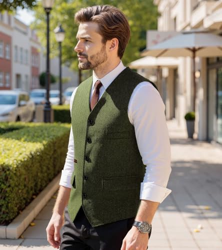 Men Tweed Suit Vest,Herringbone Slim Fit Casual Vest for Men3