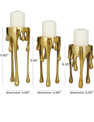 Image of ZOVE Luxurious Gold Drip Design Aluminium Metal Candle Holder Set (Set of 3) - Modern Decorative Stand for Pillar Candles | Home, Living Room & Table Decor