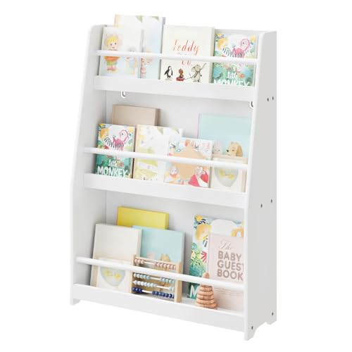 Lestarain Kinderbücherregal, Kinderzimmerregal, Aufbewahrungsregal mit 3 offenen Fächern, Kinderregal, Spielzeug-Organizer, aus MDF, mit Kippsicherung, Weiß