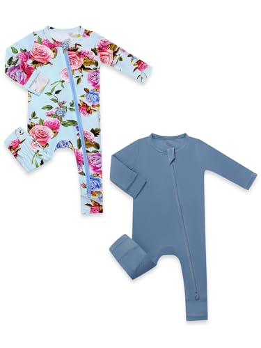 Image of HAPIU Unisex Rayon Made from Bamboo Baby Rompers with Cuffs, 2 Way Zipper YKK, Footless Pajamas Jumpsuit