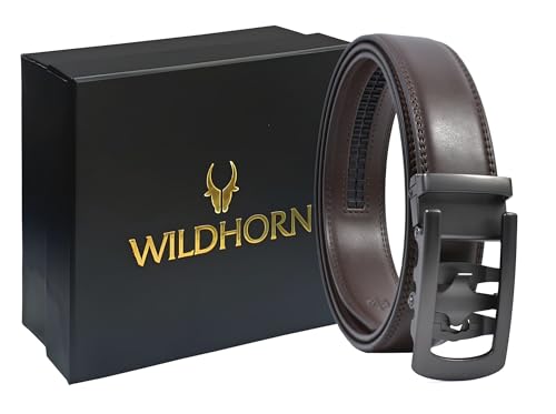 Image of WildHorn Men's Genuine Leather Ratchet Belt for Men| Premium Auto-Lock Buckle | Adjustable up to 48 inch | Formal & Casual Wear | Micro-Adjust Fit | Stylish Gift Box Included