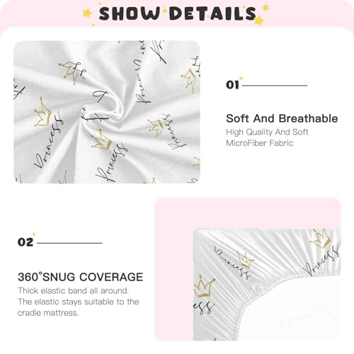 Image of Crib Sheets for Boys Girl Princess Crown Text Breathable Mini Crib Mattress Sheets Fitted,Toddler Baby Sheets for Crib Mattress 39 * 27 * 5In
