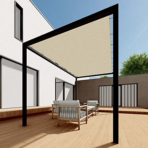 SunnyRoyal 2'x20' Sun Shade Sail Straight Edge with Grommet Rectangle Canopy Awning Fabric Cloth Screen UV Block Heavy Duty Commercial Grade Outdoor Patio Carport (Beige)