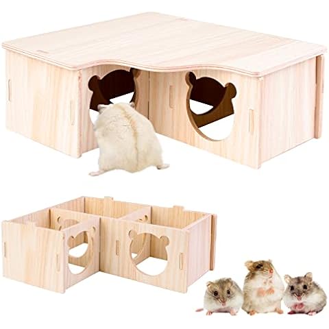 Vegena Wooden Hamster House Hamster Corner House: Hamster Wooden Houses, Wooden Guinea Pig House, Corner House Hideout Cage Decor Accessories for Dwarf Hamsters, Gerbils, Degus (22.5 x 17.8 x 8cm) Cover