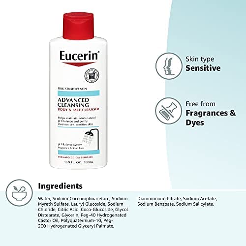Eucerin Advanced Cleansing Body & Face Cleanser - Fragrance & Soap Free For Dry, Sensitive Skin - 16.9 Fl. Oz Bottle #TOP4