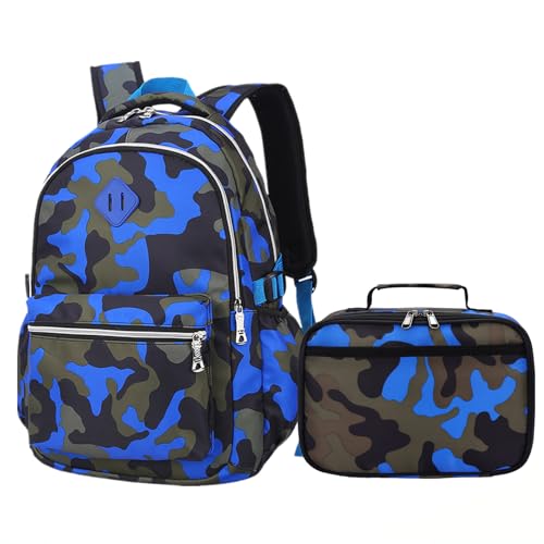 Image of Ladyzone Camo School Backpack Lunch Box Set Lightweight Schoolbag Travel Camp Outdoor Daypack