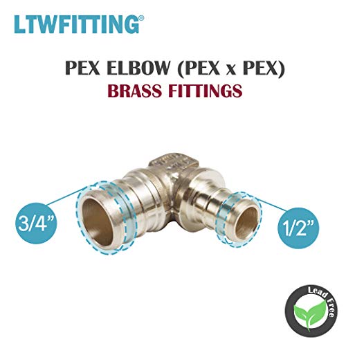 Codo PEX latón sin plomo 1/2" x 3/4" acoplador 90° para agua saludable 7