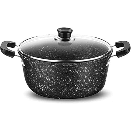 Nizzvlo 両手鍋 30cm プレミアムマーブルコート 大容量 シチューポット 蒸し鍋 ガラス蓋付き 焦げ付きにくい オール熱源対応 家庭用 大家族向け 煮込み スープ 鍋料理 (26cm)