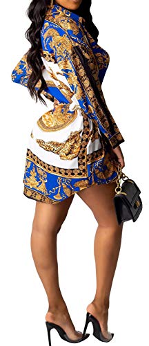 Women's Sexy Button Down Shirts Dresses Floral Print Long Sleeve Collar Neck Casual Mini Blouses Tops