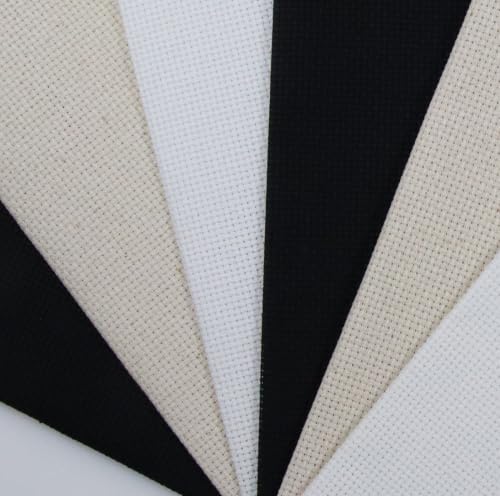 Image of KCS 4 /6 pc of 12 inch x 18 inch(30cmx45cm) 16 Count Cotton Aida Cloth Cross Stitch Fabric (6 pc,White+Oatmeal+Black)
