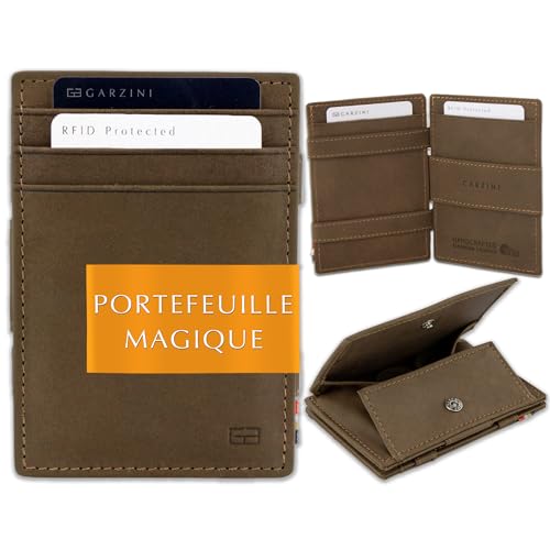 Garzini Portefeuille Magique Homme Cuir Véritable, 8 Fentes Cartes, Porte Carte RFID Protection, Portefeuille Compact - Porte Feuille et Porte Monnaie Homme
