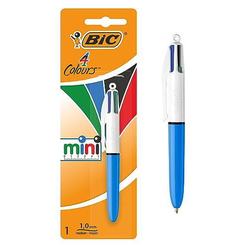 BIC 4 Couleurs Mini - Stylo-Bille Rétractable avec Pointe Moyenne (1,0 mm) - Format Mini - Blister de 1