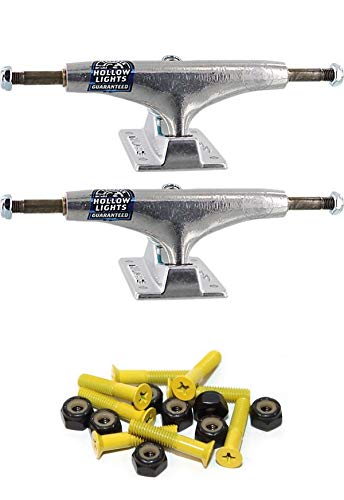 Thunder Trucks 145 mm Polished II Hollow Lights Polished Skateboard Trucks - 5.0\" Hanger 7.62\" Axle with 1\" Yellow Snow Hardware - Bundle of 2 Items