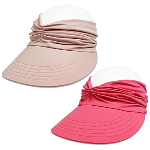 Sun Hat Women, Sun Beach Visor Cap UV Protection with Wide Brim for Sports Beach Golf Hiking, Rose Red/Pink, One Size Cover