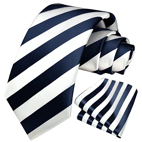 Image of HISDERN Mens Tie Striped Ties and Handkerchief Set Business Formal Woven Pocket Square Wedding College Stripe Necktie