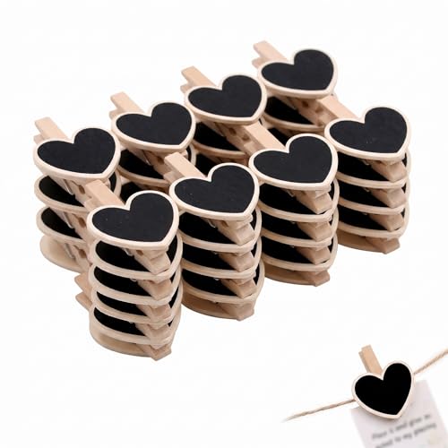 BLPRKOT 24 Pièces Mini Ardoises en Bois en Forme de Cœur Marque Place Mariage et Porte Nom Table 5.5x6.6cm, Pancarte pour Buffet Anniversaire Étiquette Prix...