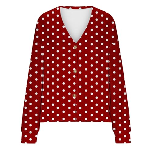 Womens Flannel Cardigan Polkadot Long Sleeve Button Down V Neck Fall Sweaters 0pen Front Casual Sweater Cardigans4