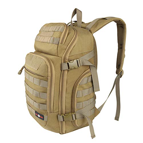 FOCUHUNTER Taktischer Rucksack 40L Wanderrucksack Leichte Wasserabweisende Multifunktionstasche mit USB-Ladeanschluss und Wasserblasenloch (Khaki) Cover