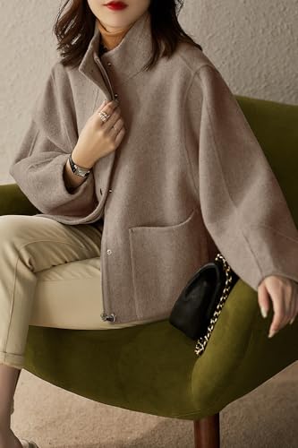 chouyatou Women's Casual Stand Collar Single Breasted Short Wool Pea Coat Overcoat with Pockets4