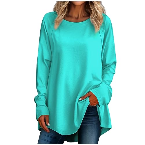 Oversize Damen Print Longpullover für Damen - Elegant Sweatshirt Damen Baumwolle T-Shirt Langarm Ausgefallene Basic Türkis XL