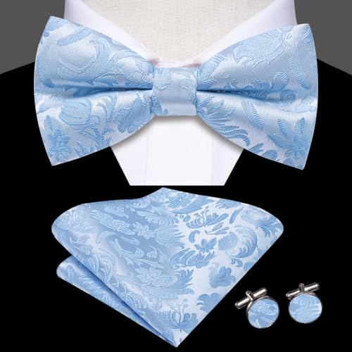 Image of Dubulle Mens Paisley Striped Bowtie Set Pre-tied Bowtie for Men and Pocket Square Set Wedding Business